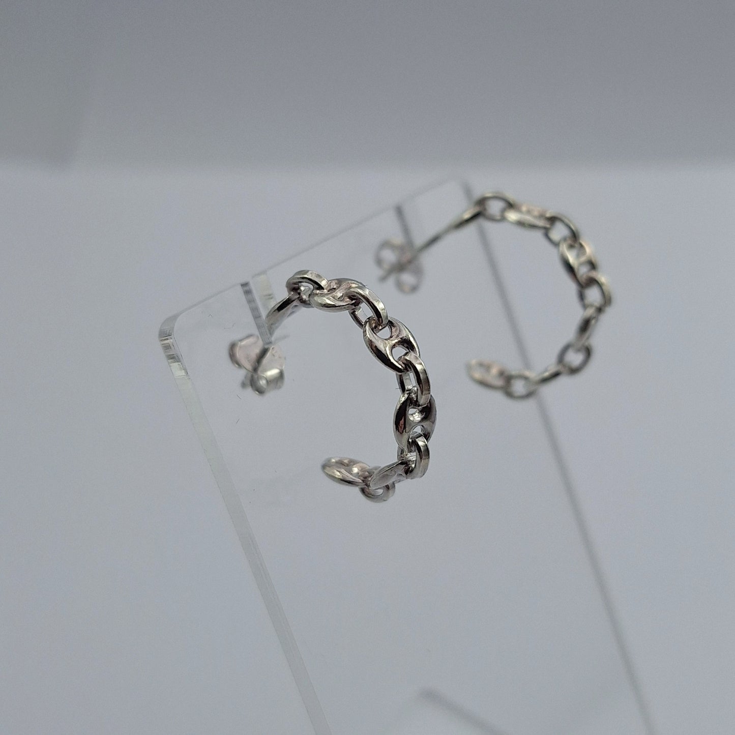 Anchor chain silver hoop studs