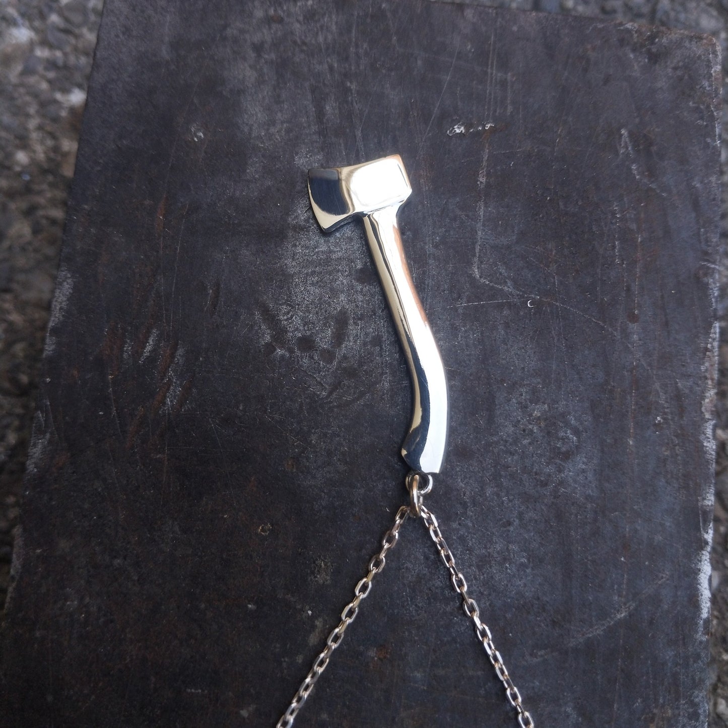 Handmade silver axe necklace