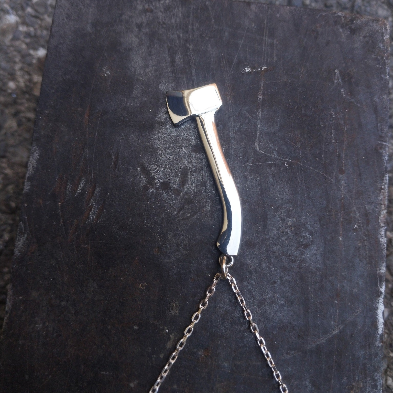 Handmade silver axe necklace