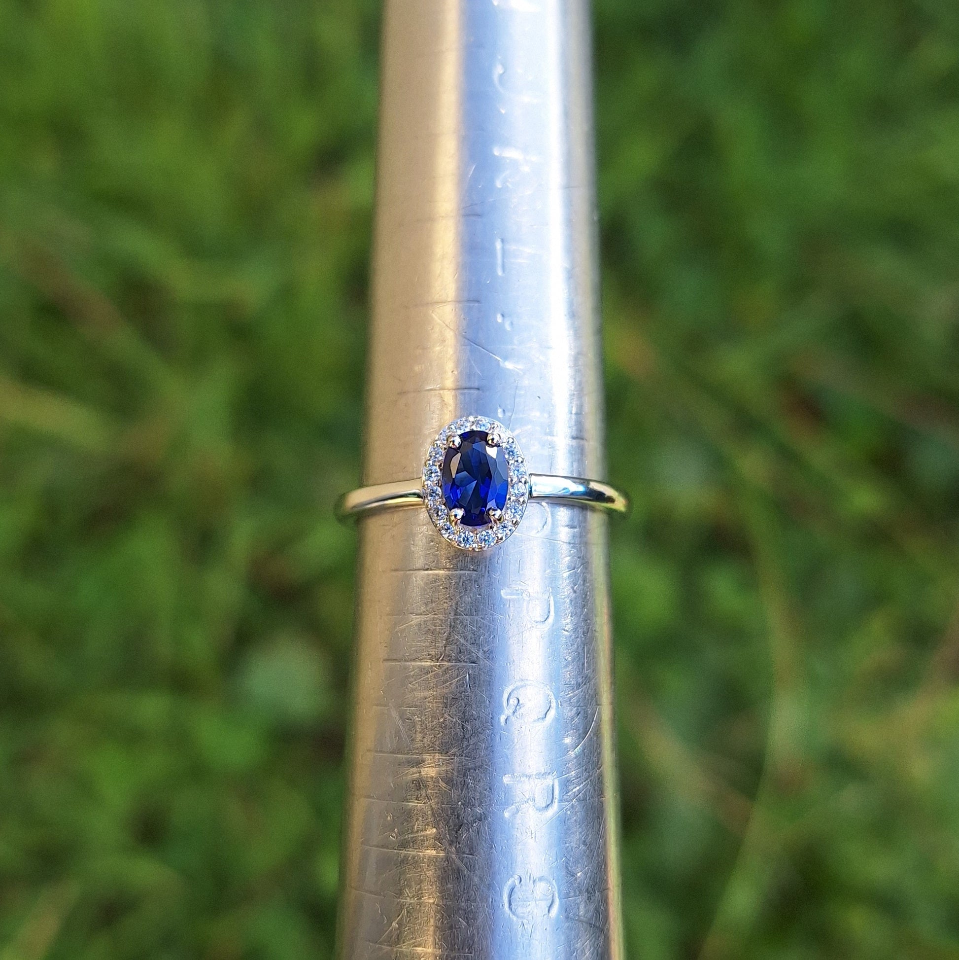 Sapphire silver engagement ring