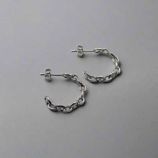 Anchor chain silver hoop studs