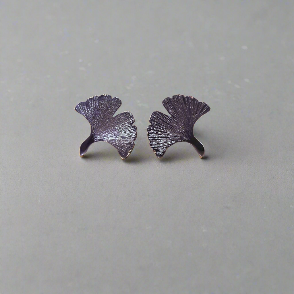 Silver Gingko leaf studs