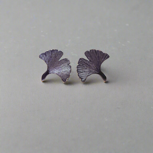 Silver Gingko leaf studs