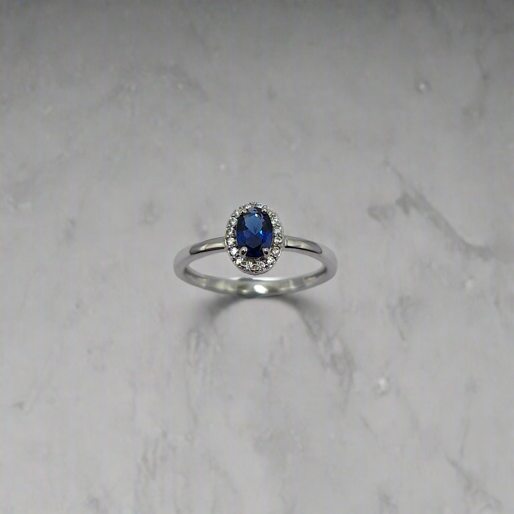 Sapphire silver engagement ring