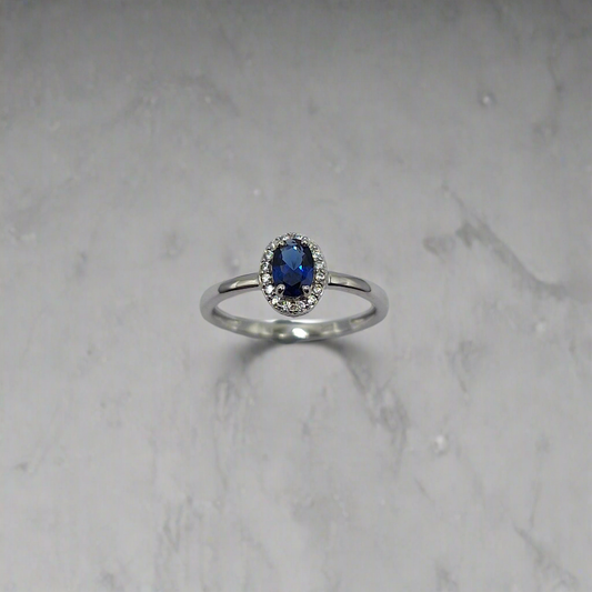 Sapphire silver engagement ring