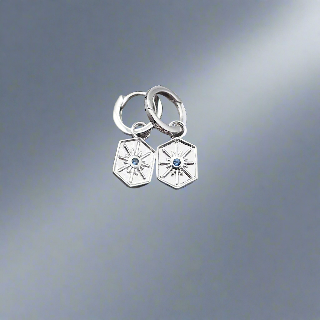 Nz made silver Sapphire huggies