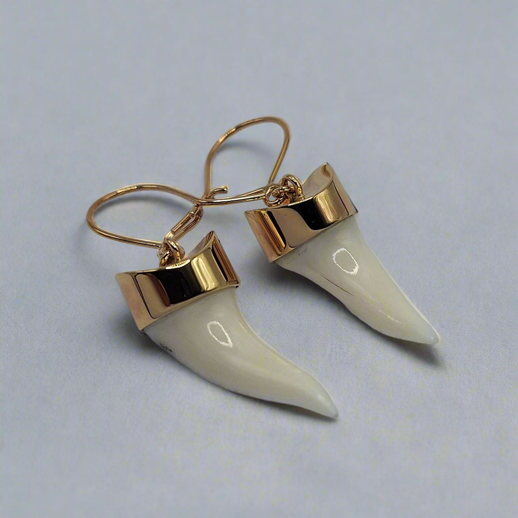 9ct gold handmake mako teeth earrings 