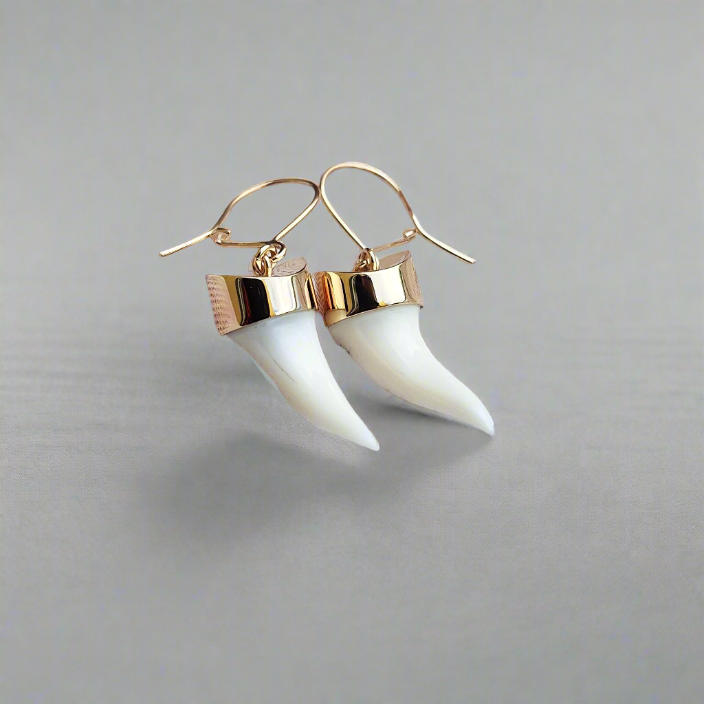 9ct gold handmake mako teeth earrings 